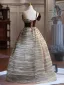 Chic / Beautiful Brown Bow Floor-Length / Long Prom Dresses Ball Gown 2024 One-Shoulder Sleeveless Backless Prom Formal Dresses