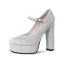 Unusual Silver Cocktail Party Rhinestone Pumps 2023 Leather 12 cm Thick Heels Round Toe Pumps High Heels