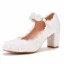 Elegant White Lace Flower Wedding Shoes 2022 Pearl 7 cm Thick Heels Round Toe Wedding Pumps High Heels