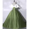 Elegant Dark Green Satin Prom Dresses 2023 Ball Gown V-Neck Short Sleeve Backless Floor-Length / Long Prom Formal Dresses