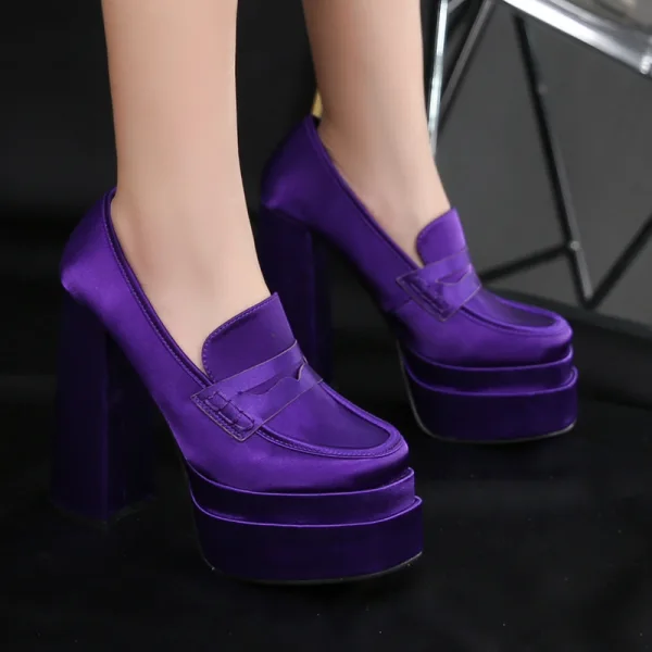 Fashion Fuchsia Cocktail Party Womens Shoes 2023 14 cm Thick Heels Round Toe Womens Shoes