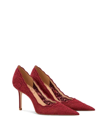 Chic Belle Bordeaux En Dentelle Fleur Chaussure De Mariée 2024 Cuir 8 Cm Talons Aiguilles À Bout Pointu Mariage Escarpins Talons Hauts
