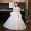 Charming White Birthday Flower Girl Dresses 2022 Ball Gown Cascading Ruffles V-Neck Beading Sequins 3/4 Sleeve Backless Floor-Length / Long Flower Girl Dresses