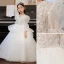 Charming White Birthday Flower Girl Dresses 2022 Ball Gown Cascading Ruffles V-Neck Beading Sequins 3/4 Sleeve Backless Floor-Length / Long Flower Girl Dresses