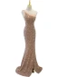 Sexy Gold Perlenstickerei Pailletten Abendkleider 2023 Meerjungfrau One-Shoulder Ärmellos Rückenfreies Gespaltete Front Lange Abend Festliche Kleider