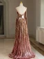 Scintillantes Sexy Doré Paillettes Robe De Bal 2024 Princesse Bretelles Spaghetti Sans Manches Dos Nu Train De Balayage Promo Robe De Ceremonie