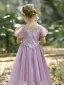 Lovely Lavender Birthday Flower Girl Dresses 2023 A-Line / Princess Square Neckline Short Sleeve Floor-Length / Long Flower Girl Dresses