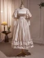 Audrey Hepburn Style Vintage / Retro Champagne Satin Prom Dresses 2023 A-Line / Princess High Neck Puffy Short Sleeve Backless Floor-Length / Long Formal Dresses