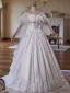 Vintage / Retro Medieval White Lace Flower Wedding Dresses Ball Gown 2025 Off-The-Shoulder Long Sleeve Backless Floor-Length / Long Wedding