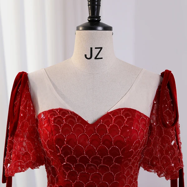 Elegant Burgundy Glitter Beading Sequins Prom Dresses 2023 Ball Gown V-Neck Short Sleeve Backless Bow Sash Prom Floor-Length / Long Formal Dresses
