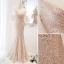 Scintillantes Sexy Doré Paillettes Robe De Soirée 2023 Trompette / Sirène Bretelles Spaghetti Manches Courtes Dos Nu Longue Soirée Robe De Ceremonie