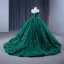 Luxury / Gorgeous Dark Green Handmade  Beading Sequins Appliques Prom Dresses 2023 Ball Gown Off-The-Shoulder Sleeveless Backless Court Train Prom Formal Dresses