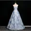 Elegant Sky Blue Beading Sequins Prom Dresses 2025 Ball Gown Off-The-Shoulder Short Sleeve Backless Floor-Length / Long Prom Formal Dresses