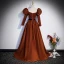 Vintage / Originale Marron Satin Robe De Bal 2023 Robe Boule Encolure Carrée 3/4 Manches Dos Nu Noeud Ceinture Train De Balayage Promo Robe De Ceremonie