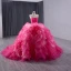 Fashion Fuchsia Cascading Ruffles Prom Dresses Ball Gown 2024 Strapless Sleeveless Backless Floor-Length / Long Prom Formal Dresses