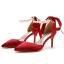 Charmant Noire Soirée Perle Bride Cheville Noeud Sandales Femme 2023 7 cm Talons Aiguilles À Bout Pointu Sandales Talons Hauts