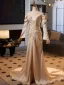 Fashion Champagne Trumpet / Mermaid Prom Dresses 2025 Off-The-Shoulder Long Sleeve Backless Floor-Length / Long Prom Formal Dresses