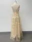 Chic / Beautiful Lace Flower Dusky Pink Prom Dresses 2024 A-Line / Princess V-Neck Sleeveless Backless Floor-Length / Long Prom Formal Dresses