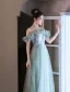 Chic / Belle Vert Citron Perlage Paillettes Robe De Bal 2025 Princesse Encolure Dégagée Manches Courtes Longue Promo Robe De Ceremonie