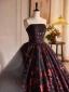 Elegant Burgundy Sequins Flower Prom Dresses 2024 Ball Gown Strapless Sleeveless Backless Floor-Length / Long Prom Formal Dresses