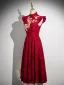 Chinese style Burgundy Beading Sequins Lace Embroidered Cheongsam 2024 A-Line / Princess High Neck Cap Sleeves Floor-Length / Long Prom