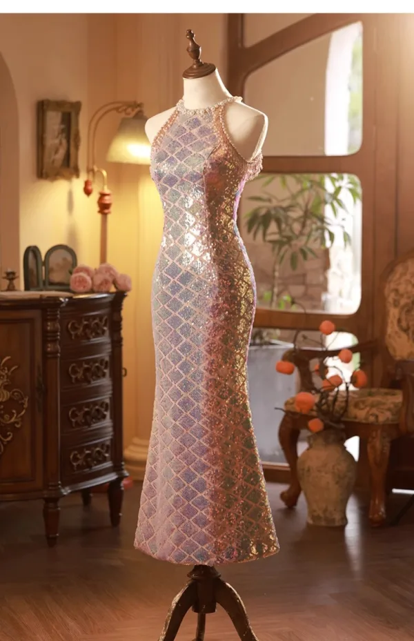 Sparkly Gold Beading Rhinestone Sequins Evening Dresses 2023 Trumpet / Mermaid Scoop Neck Sleeveless Floor-Length / Long Evening Party Formal Dresses