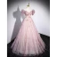 Chic / Belle Rougissant Rose Glitter Paillettes Robe De Bal 2023 Princesse De l'épaule Faux Diamant Appliques Manches Courtes Dos Nu Longue Promo Robe De Ceremonie