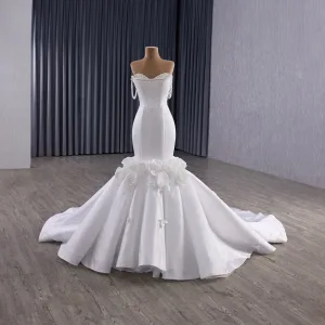 High End Hvit Håndlaget Appliques Beading Perle Rhinestone Korsett Brudekjoler 2025 Trompet Havfrue Strapless Uten Ermer Ryggløse Chapel Train