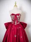 Chic / Beautiful Burgundy Sequins Prom Dresses 2025 A-Line / Princess Strapless Sleeveless Backless Bow Floor-Length / Long Formal Dresses