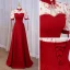 Chinese style Burgundy Pearl Satin Cheongsam Evening Dresses Prom Dresses 2023 A-Line / Princess High Neck Short Sleeve Backless Floor-Length / Long Evening Party Prom Dresses Formal Dresses