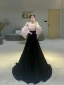 Fashion Blushing Pink Pearl Rhinestone Prom Dresses 2023 A-Line / Princess Off-The-Shoulder Bow Puffy Short Sleeve Backless Floor-Length / Long Prom Formal Dresses