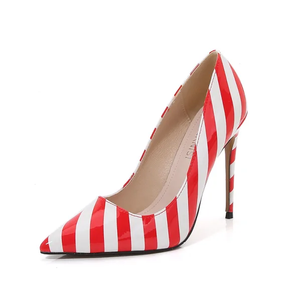 Fashion Street Wear Yellow Stripe Pumps 2023 12 cm Stiletto Heels Pointed Toe Pumps High Heels