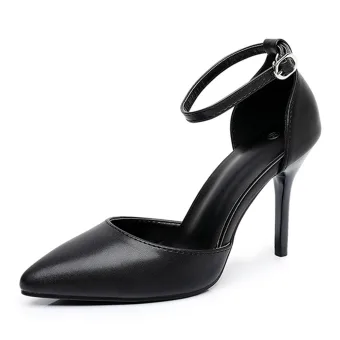 Modest Simple Black Office Ol Womens Shoes 2026 Ankle Strap 9 Cm Stiletto Heels Pointed Toe High Heels