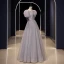 Scintillantes Argenté Gris Glitter Paillettes Robe De Bal 2023 Princesse Encolure Dégagée Manches Courtes Dos Nu Longue Promo Robe De Ceremonie