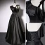 Mode Noire Satin Robe De Bal 2022 Princesse V-Cou Sans Manches Dos Nu Longue Robe De Ceremonie