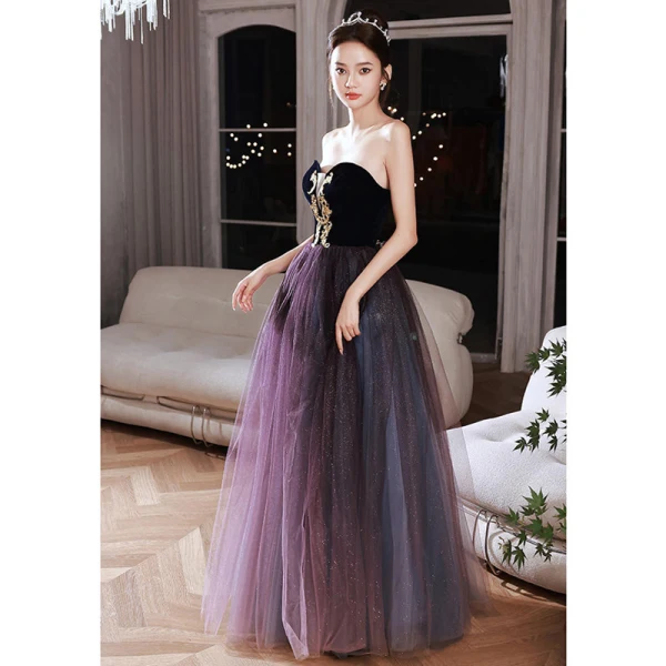 Chic / Beautiful Gradient-Color Purple Glitter Prom Dresses 2022 A-Line / Princess Square Neckline Puffy Short Sleeve Backless Bow Floor-Length / Long Prom Formal Dresses