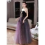 Chic / Beautiful Gradient-Color Purple Glitter Prom Dresses 2022 A-Line / Princess Square Neckline Puffy Short Sleeve Backless Bow Floor-Length / Long Prom Formal Dresses