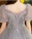 Bling Bling Grey Beading Sequins Birthday Flower Girl Dresses 2024 Ball Gown Square Neckline Puffy Short Sleeve Floor-Length / Long