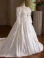 Vintage / Retro Medieval White Lace Flower Satin Wedding Dresses 2025 Ball Gown High Neck Long Sleeve Backless Court Train