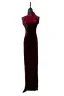 Vintage / Retro Burgundy Appliques Velvet Prom Dresses 2024 Trumpet / Mermaid High Neck Sleeveless Backless Floor-Length / Long Prom Formal Dresses