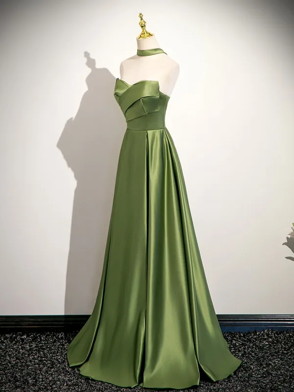 Sexy Sage Green Prom Dresses 2025 A-Line / Princess Strapless Sleeveless Backless Floor-Length / Long Formal Dresses