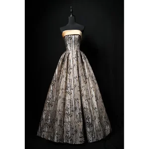 Charmant Champagne Doré Impression Robe De Bal 2024 Princesse Bustier Sans Manches Dos Nu Longue Promo Robe De Ceremonie