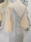 Sexy Silver Sequins Evening Dresses 2023 Trumpet / Mermaid V-Neck Short Sleeve Backless Floor-Length / Long Evening Party Formal Dresses