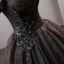 Vintage / Retro Black Rhinestone Sequins Lace Flower Prom Dresses 2023 Ball Gown Square Neckline Puffy Short Sleeve Backless Floor-Length / Long Prom Formal Dresses