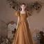 Vintage / Retro Brown Satin Prom Dresses 2023 A-Line / Princess Square Neckline Puffy Short Sleeve Backless Floor-Length / Long Prom Formal Dresses