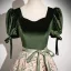 Elegant Sage Green Bow Sash Printing Prom Dresses 2025 A-Line / Princess Square Neckline Short Sleeve Backless Floor-Length / Long Formal Dresses