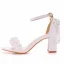 Charmant Blanche En Dentelle Fleur Perle Gland Chaussure De Mariée 2023 Bride Cheville 7 cm Talons Épais Peep Toes / Bout Ouvert Mariage Sandales Talons Hauts