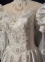 Vintage / Retro Medieval White Beading Pearl Lace Flower Satin Wedding Dresses 2024 A-Line / Princess High Neck 3/4 Sleeve Sweep Train Wedding