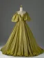 Vintage / Retro Modest / Simple Army Green Prom Dresses 2026 Ball Gown Scoop Neck Puffy Short Sleeve Backless Floor-Length / Long Formal Dresses