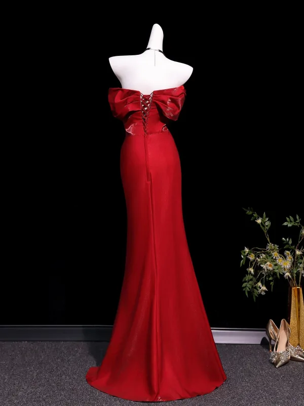 Sexy Red Evening Dresses 2026 Trumpet / Mermaid Off-The-Shoulder Short Sleeve Backless Floor-Length / Long Formal Dresses